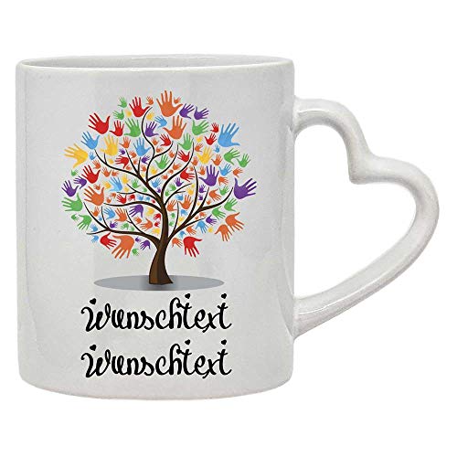 Tasse Herztasse mit Namen Datum/Wunschtext Liebe Lebensbaum Hände Hand 270 ml weiß spülmaschinengeeignet von SL-Store GbR