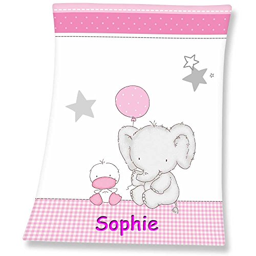 SL-Store Gbr Babydecke mit Namen Bestickt Decke 75x100 cm Geschenk zur Taufe zur Geburt Kinderdecke Drache Bär Schmetterling Hase (Elefant Ente) von SL-Store Gbr