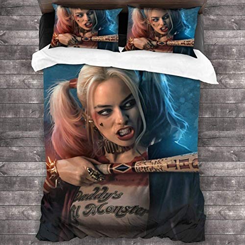 Clown Girl Harley Quinn Bettwäsche-Sets，Bequeme Harley Quinn Druck,100% Mikrofaser (1 Bettbezug + 2 Kissenbezüge) (HQ-3, Single 135 * 200CM+80 * 80CM*2Stücke) von SL-YBB