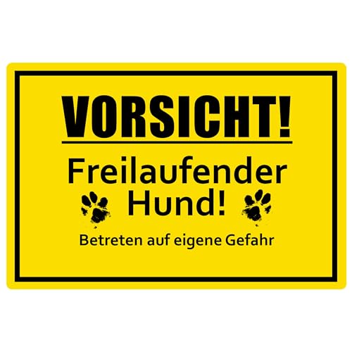 SL group - 1 Schild "Vorsicht! Freilaufender Hund!" 30 x 20 cm aus stabiler PVC Kunststoff-Platte - Warnschild Achtung Wachhund Betreten auf eigene Gefahr - Warnung vor freilaufenden Hunden von SL group