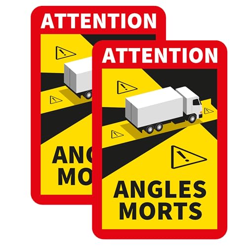 SL group - 2 Aufkleber "Attention Angles Morts" 25 x 17 cm mit selbstklebender Folien-Rückseite - Achtung Toter Winkel Sticker für Auto, Lkw, Bus & Wohnmobil - Hinweisschild für Fenster selbstklebend von SL group