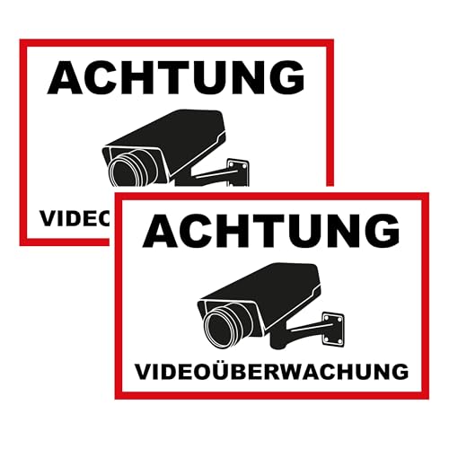 SL group - 2 Schilder "Achtung Videoüberwachung" 20 x 30 cm aus extra stabiler PVC Kunststoff-Platte - Kamera Überwachung Schilder für Grundstück, Haus, Garten & Baustelle - Hinweisschild & Warnschild von SL group