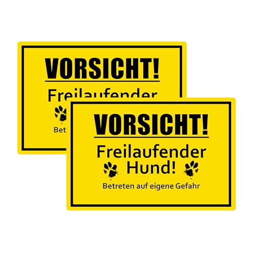 SL group - 2 Schilder "Vorsicht! Freilaufender Hund!" 30 x 20 cm aus stabiler PVC Kunststoff-Platte - Warnschild Achtung Wachhund Betreten auf eigene Gefahr - Warnung vor freilaufenden Hunden von SL group