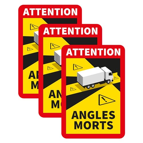 SL group - 3 Aufkleber "Attention Angles Morts" 25 x 17 cm mit selbstklebender Folien-Rückseite - Achtung Toter Winkel Sticker für Auto, Lkw, Bus & Wohnmobil - Hinweisschild für Fenster selbstklebend von SL group