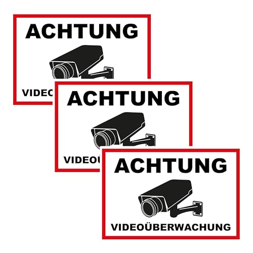 SL group - 3 Schilder "Achtung Videoüberwachung" 20 x 30 cm aus extra stabiler PVC Kunststoff-Platte - Kamera Überwachung Schilder für Grundstück, Haus, Garten & Baustelle - Hinweisschild & Warnschild von SL group
