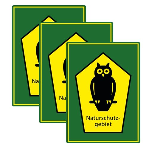 SL group - 3 Schilder "Naturschutzgebiet" in 20 x 30 cm aus extra stabiler PVC Kunststoff-Platte - Naturschutz Hinweisschild Kennzeichnung - Naturschutzschild mit Eule wetterfest mit UV-Schutz von SL group
