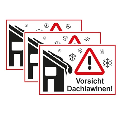 SL group - 3 Schilder "Vorsicht Dachlawinen!" in 20 x 30 cm extra stabiler PVC Kunststoff-Platte - Hinweisschild Achtung fallende Eiszapfen oder Schnellfall - Hinweistafel für Dach & Schneelawine von SL group