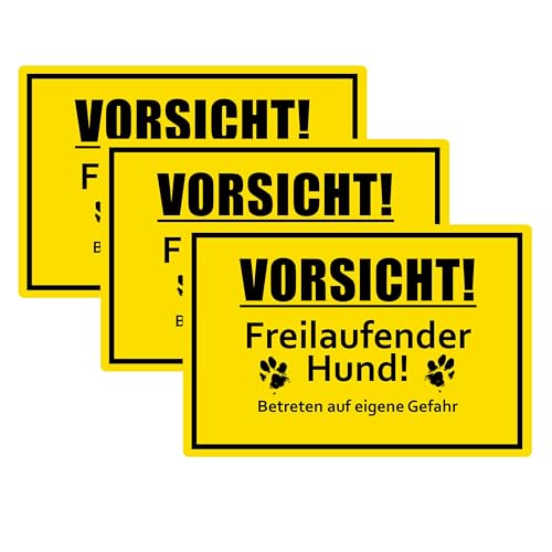 SL group - 3 Schilder "Vorsicht! Freilaufender Hund!" 30 x 20 cm aus stabiler PVC Kunststoff-Platte - Warnschild Achtung Wachhund Betreten auf eigene Gefahr - Warnung vor freilaufenden Hunden von SL group