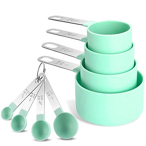 Messbecher und Löffel-Set, 8-teilig Gramm measuring cups and spoons, klassische Edelstahl-Messlöffel mit Kunststoffkopf für Trockene und Flüssige Zutaten von SLAKOZYT