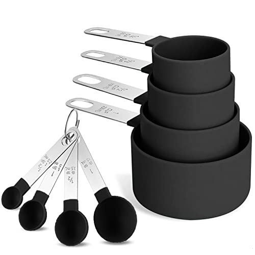 Messbecher und Löffel-Set, 8-teilig Gramm measuring cups and spoons, klassische Edelstahl-Messlöffel mit Kunststoffkopf für Trockene und Flüssige Zutaten von SLAKOZYT