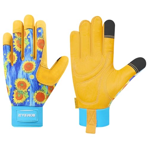 SLARMOR Gartenhandschuhe Damen Dornensicher touchscreenfähig aus Rindsleder Atmungsaktive Arbeitshandschuhe mit Griff langlebiges Gartenzubehör Ideal für Frauen von SLARMOR