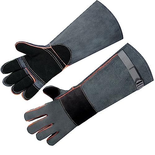 Leder Grillhandschuhe - Feuerfeste Unisex Ofenhandschuhe Mit Unterarmschutz, Wiederverwendbare Hitzebeständige Backhandschuhe für Grillen, Kochen, Backen, Draussen von SLARMOR
