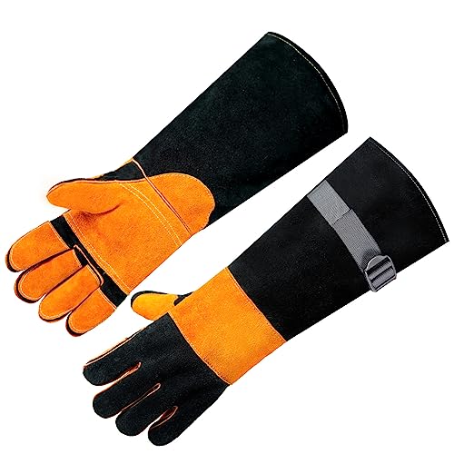 Leder Grillhandschuhe,Feuerfeste Handschuhe,Unisex Ofenhandschuhe,Grillhandschuhe mit Unterarmschutz，Wiederverwendbare Backhandschuhe,Hitzebeständige für Grillen,Kochen,Backen,Draussen von SLARMOR