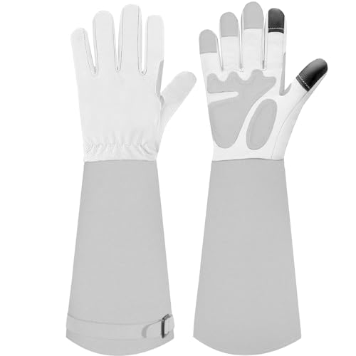 SLARMOR Gartenhandschuhe aus Leder für Damen und Herren - Dornensicher zum Beschneiden von Rosen, mit Unterarmschutz, Lange Rindsleder Arbeitshandschuhe für Garten und Haushaltsaufgaben von SLARMOR