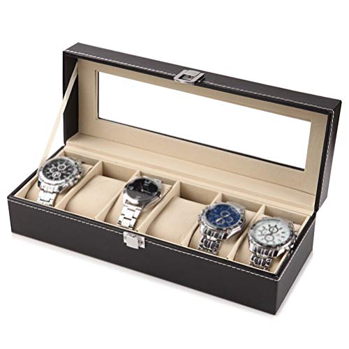 2/6/10 Slots Leder Uhren -Aufbewahrungsbox -Organizer Neue Herren Uhr Displayhalter Hüllen Schwarze Schmuck Geschenkboxen Fall (Größe: 2 Slots) () von SLCHJX