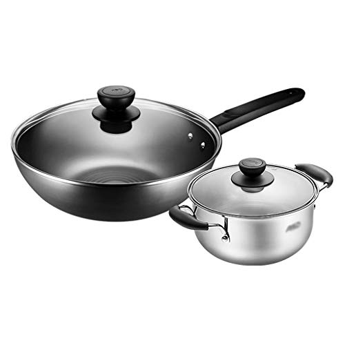 2PCS-Kochgeschirrset Nicht-Stall-Kochgeschirr-Pfanne Kochtopf & Pfanne Topf mit Glasdeckel von SLCHJX