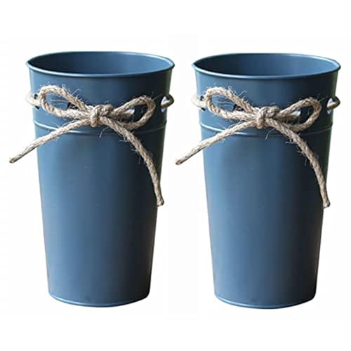 2pcs rustikale Eisenvase für Blumen mit Hanf Seilhaus Bauernhaus Französische Eimer Metall Blumentopfbehälter für Tisch Herzstück Haus Hochzeitsdekoration von SLCHJX