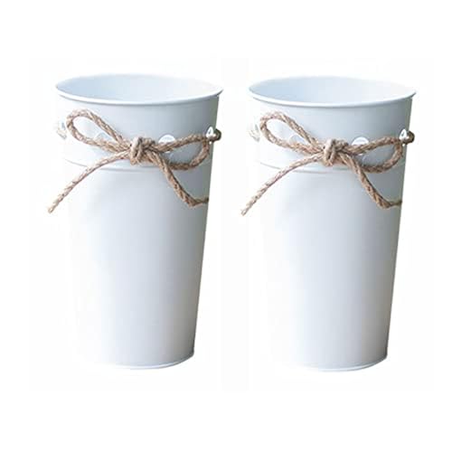 2pcs rustikale Eisenvase für Blumen mit Hanf Seilhaus Bauernhaus Französische Eimer Metall Blumentopfbehälter für Tisch Herzstück Haus Hochzeitsdekoration von SLCHJX