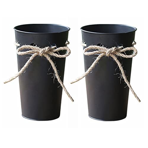 2pcs rustikale Eisenvase für Blumen mit Hanf Seilhaus Bauernhaus Französische Eimer Metall Blumentopfbehälter für Tisch Herzstück Haus Hochzeitsdekoration von SLCHJX