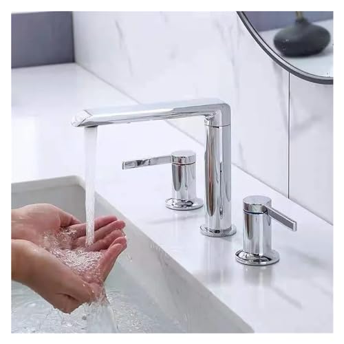 Badezimmer gebürstet goldene Messing Wasserhahn 3 Loch Badezimmer Wasserhahn Goldwaschbecken Gold Wasserhahn, Chrom Badezimmer Wasserhahn von SLCHJX