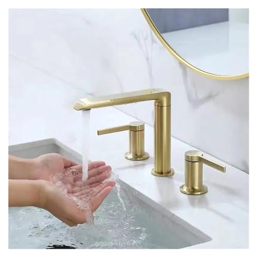 Badezimmer gebürstet goldene Messing Wasserhahn 3 Loch Badezimmer Wasserhahn Goldwaschbecken Gold Wasserhahn, Chrom Badezimmer Wasserhahn Badezimmer gebürstet goldene Messing Wasserhahn 3 Loch Badezimmer Wasserhahn Goldwaschbecken Gold Wasserhahn, Chrom Badezimmer Wasserhahn von SLCHJX