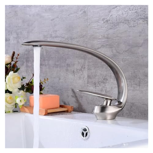 Becken Wasserhahn Nickel/Schwarzöl gebürstet/Chrom Badezimmer Wasserhahn Basin Kabel Drehen Sie eingriff ein Griff Heißer und kaltes Wassermischer Haken Kran, Wasserhähne für Waschbecken Waschbecken von SLCHJX