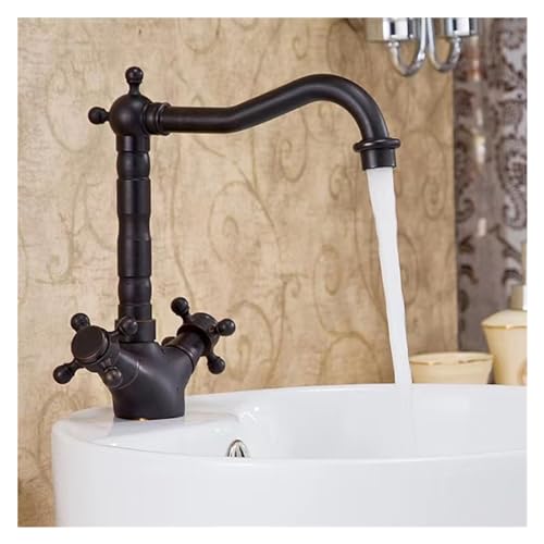 Beckenarmaturen Antiquitäten Messing Bad Waschbecken Wasserhahn 360 Grad Schwenk aus, Doppelgriff Bad Küchenmischer Heißer und kaltes Wasserhahn, Chrom -Badezimmer -Wasserhahn von SLCHJX