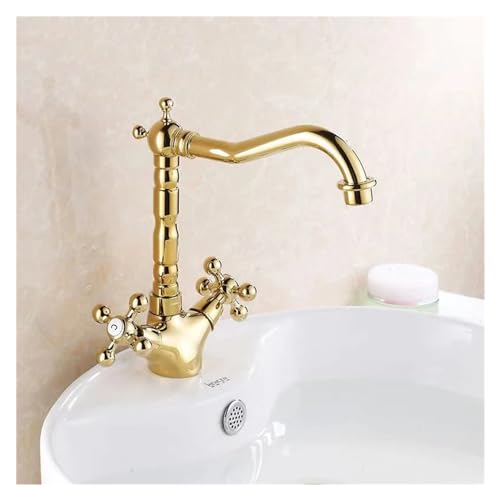 Beckenarmaturen Antiquitäten Messing Bad Waschbecken Wasserhahn 360 Grad Schwenk aus, Doppelgriff Bad Küchenmischer Heißer und kaltes Wasserhahn, Chrom -Badezimmer -Wasserhahn von SLCHJX