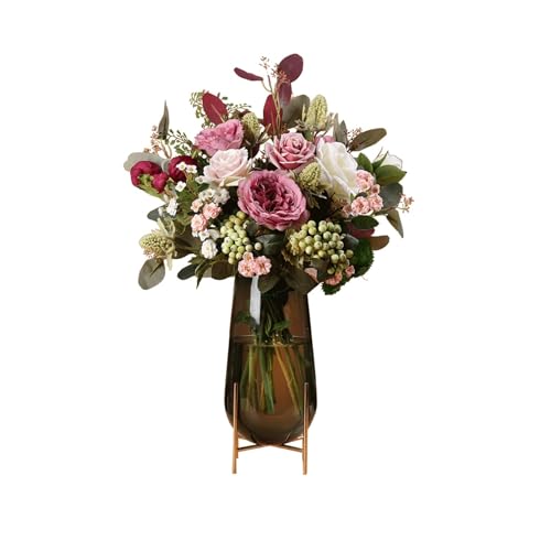 Faux Blumen Innenkunstblüten Hortensie mit Glasvase, Seiden Rosenstopf Strauß Dekorationszubehör für jeden Anlass für jeden Anlass Faux Blumen Innenkunstblüten Hortensie mit Glasvase, Seiden Rosenstopf Strauß Dekorationszubehör für jeden Anlass für jeden Anlass von SLCHJX