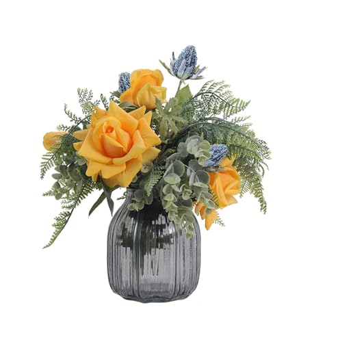 Kunstblumen künstliche Blume in Topf gelbe Rosensträuße mit Glasvase, gefälschte Blumen -Set für Hochzeits Heim Wohnzimmertischdekor für jeden Anlass Kunstblumen künstliche Blume in Topf gelbe Rosensträuße mit Glasvase, gefälschte Blumen -Set für Hochzeits Heim Wohnzimmertischdekor für jeden Anlass von SLCHJX