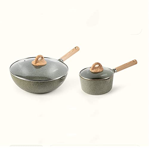 Maifan Stone Topf Haushalt Küche Milch Topf + Frittierpfanne Kombination Nicht-Stick weniger Öl und weniger Rauch einfach zu reinigen zu reinigen Pfanne von SLCHJX