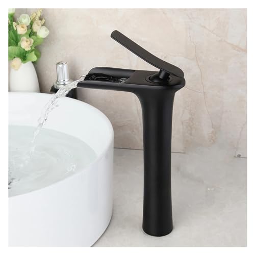 Matte schwarze Badezimmer -Becken Wasserhahn Deck montiertes Becken Gefäßspüle Wasserhähnen Wasserfallmischer Einer Hebel -Hahn heißes kaltes Wasser, Küchenspüle Wasserhahn von SLCHJX