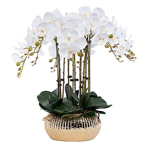 SLCHJX Künstliche Blume in Topf Orchidee Künstliche Blumen mit Vase Phalaenopsis falsche Blume in Vase -Mittelstücken für Esszimmertisch Wohnzimmer Arrangements Dekoration Künstlicher Plan von SLCHJX