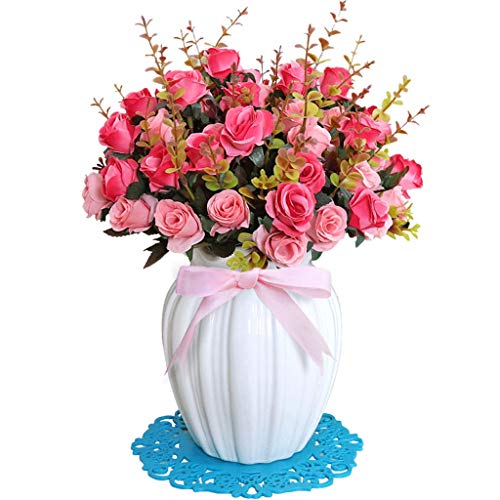 SLCHJX Künstliche Blume in Topf künstliche Blume Rose gefälschte Blume weiße Keramik Vase Hochzeit Wohnzimmer Esszimmer Haus Dekoration Bouquet Künstliche Pflanzenblume Arrangement (Blau: FL von SLCHJX