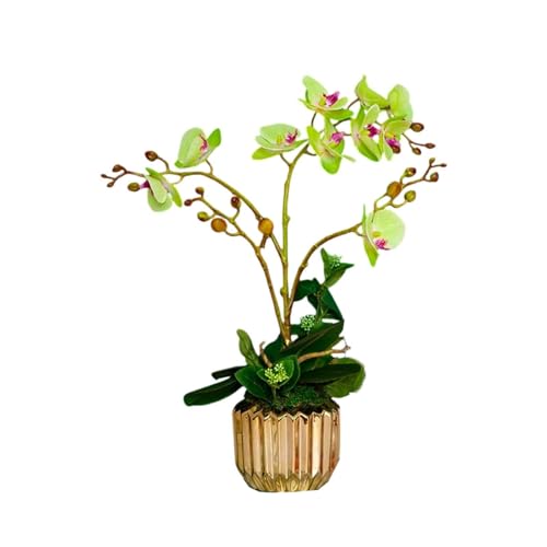 SLCHJX Künstliche Blumen -Set, Seidenorchideen Blumen, Simulation Bonsai gefälschte Blume Phalaenopsis Dekor Arrangement in Gold Vase (a) von SLCHJX