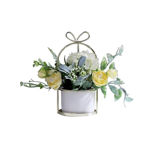 SLCHJX Kunstblumen künstliche Blüten mit Keramikvase, gefälschte Blütenanordnungstisch Blumen Mittelstücke Pflanzenstrauß für Wohnzimmer für jeden Anlass, f (e) von SLCHJX