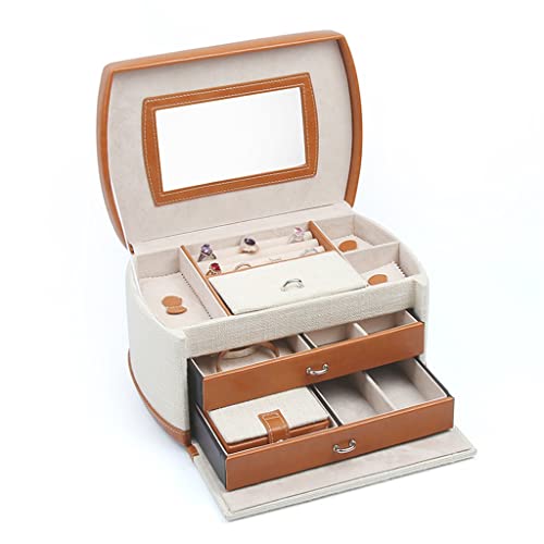 SLCHJX Leinen Schmuckschachtel Dreischichtige Doppelschublade PU-Schmuckschachtel Antique Juwelry Storage Box (Farbe: D, Größe: 23 * 15 * 13 cm) (D 28 * 17,2 * 13,5 cm) von SLCHJX