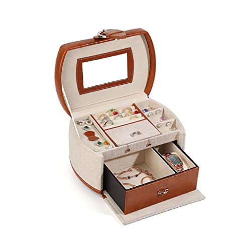 SLCHJX Leinen Schmuckschachtel Dreischichtige Doppelschublade PU-Schmuckschachtel Antique Juwelry Storage Box (Farbe: D, Größe: 23 * 15 * 13 cm) (D 28 * 17,2 * 13,5 cm) von SLCHJX
