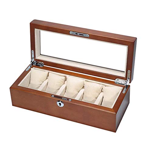 Schmuckschachtel Uhr Hülle für Männer 5 Slot mit Glas Top Massive Holzwächer -Aufbewahrungsbehörde, am besten für Geburtstag, Hochzeit und Neujahr (Farbe: E) von SLCHJX