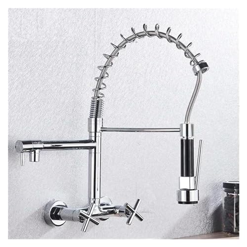 Schwarzer Küchenarmatur Wandmontage Frühling 360 Grad Rotation Heißer und kalter Wassermischer, Küchenspüle Wasserhahn von SLCHJX