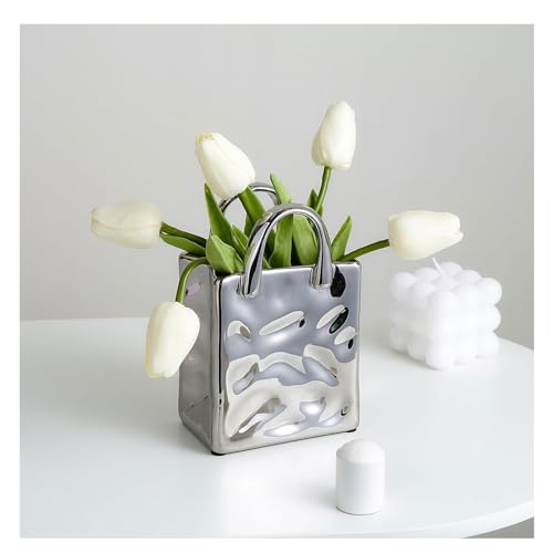 Silberpensione Vase für Blumen einzigartige Keramikbeutel Vase mit Dekorationsblumenvase Tisch Herzstück Wohnzimmer Hochzeitsbüro -Badezimmer Dekorationen von SLCHJX