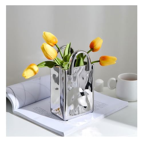 Silberpensione Vase für Blumen einzigartige Keramikbeutel Vase mit Dekorationsblumenvase Tisch Herzstück Wohnzimmer Hochzeitsbüro -Badezimmer Dekorationen von SLCHJX