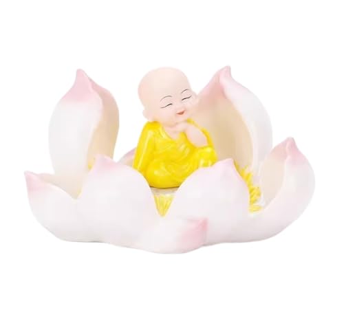 Wandlampe Buddha Ornament Figur, kleine Mönch Buddha Statue mit abnehmbarem Lotus Basis handgemalte Figurskulpturendekor für Home Office Car Ornamente Garten Buddha Statue (a) Halterung Licht von SLCHJX