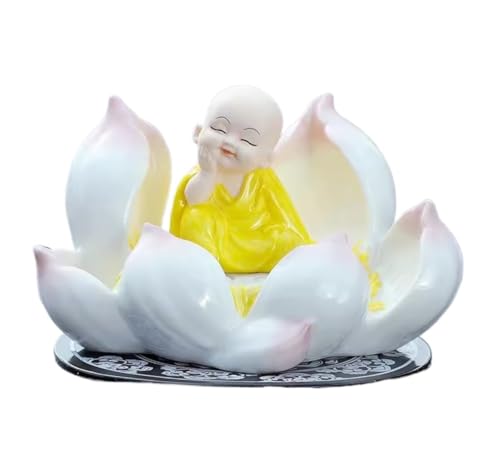 Wandlampe Buddha Ornament Figur, kleine Mönch Buddha Statue mit abnehmbarem Lotus Basis handgemalte Figurskulpturendekor für Home Office Car Ornamente Garten Buddha Statue (c) Halterung Licht von SLCHJX