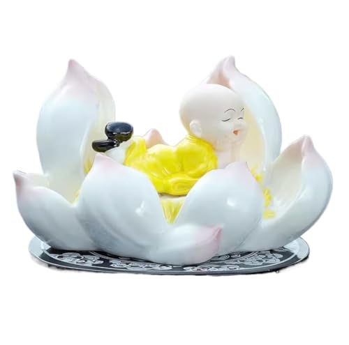 Wandlampe Buddha Ornament Figur, kleine Mönch Buddha Statue mit abnehmbarem Lotus Basis handgemalte Figurskulpturendekor für Home Office Car Ornamente Garten Buddha Statue (c) Halterung Licht von SLCHJX