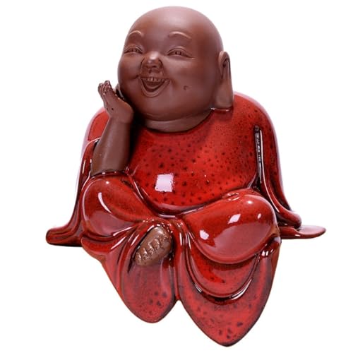 Wandlampe Buddha Ornament Figur, süße kleine Buddha Statue Keramik Buddha Ornamente kreative Heimbüro -Dekoration Garten Buddha Statue (D) Klammerlicht von SLCHJX