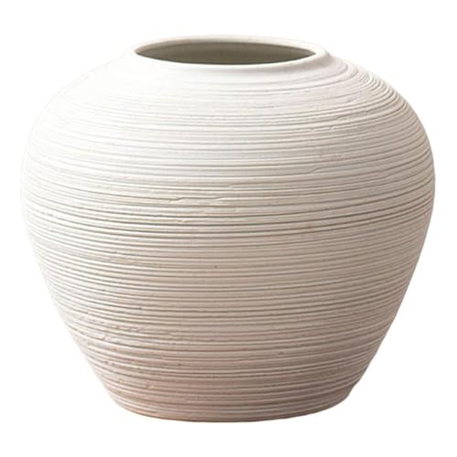 Weiße Keramikvase für getrocknete Blumen Vintage strukturierte dekorative Blumenvase für Wohnzimmer Wohnkultur Bücherregal Mantel Kamin Mittelstücke von SLCHJX
