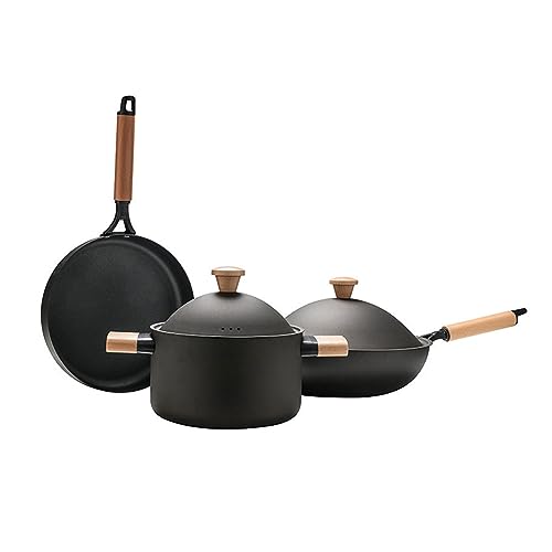 Wok Bratpfanne Suppentopf Dreiteiliges Topfset Küche Täglich Kochen Set von SLCHJX