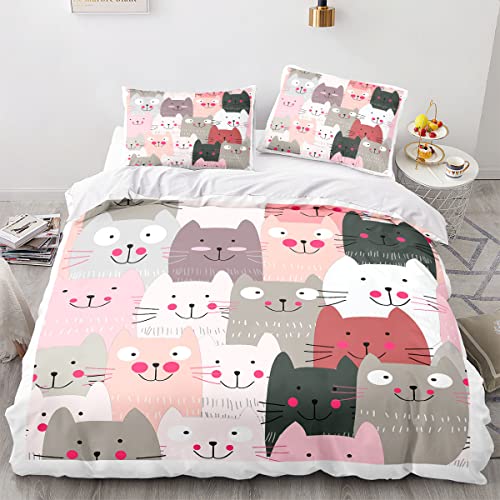 Mädchen Jungen Kuschelig Atmungsaktive Bettwäsche Katze Mikrofaser Bettbezug Superweiches Set, 3 Teilig von SLCSL