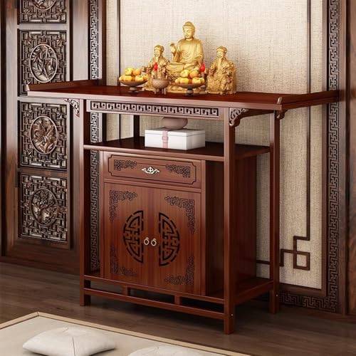 Meditationsaltarschrank, Buddhistischer Altartisch mit Aufbewahrung, Buddha-Schreinaltar, Chinesischer Bambusschrank, Opfertisch mit Sockel, für Tempel und Familien(Red,120cm/47.2in) von SLCXDPAT